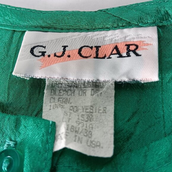 GJ Clar Blouse Size 18/20 Pullover Short Sleeve Green Crinkle Vintage Retro 80s - Picture 6 of 12